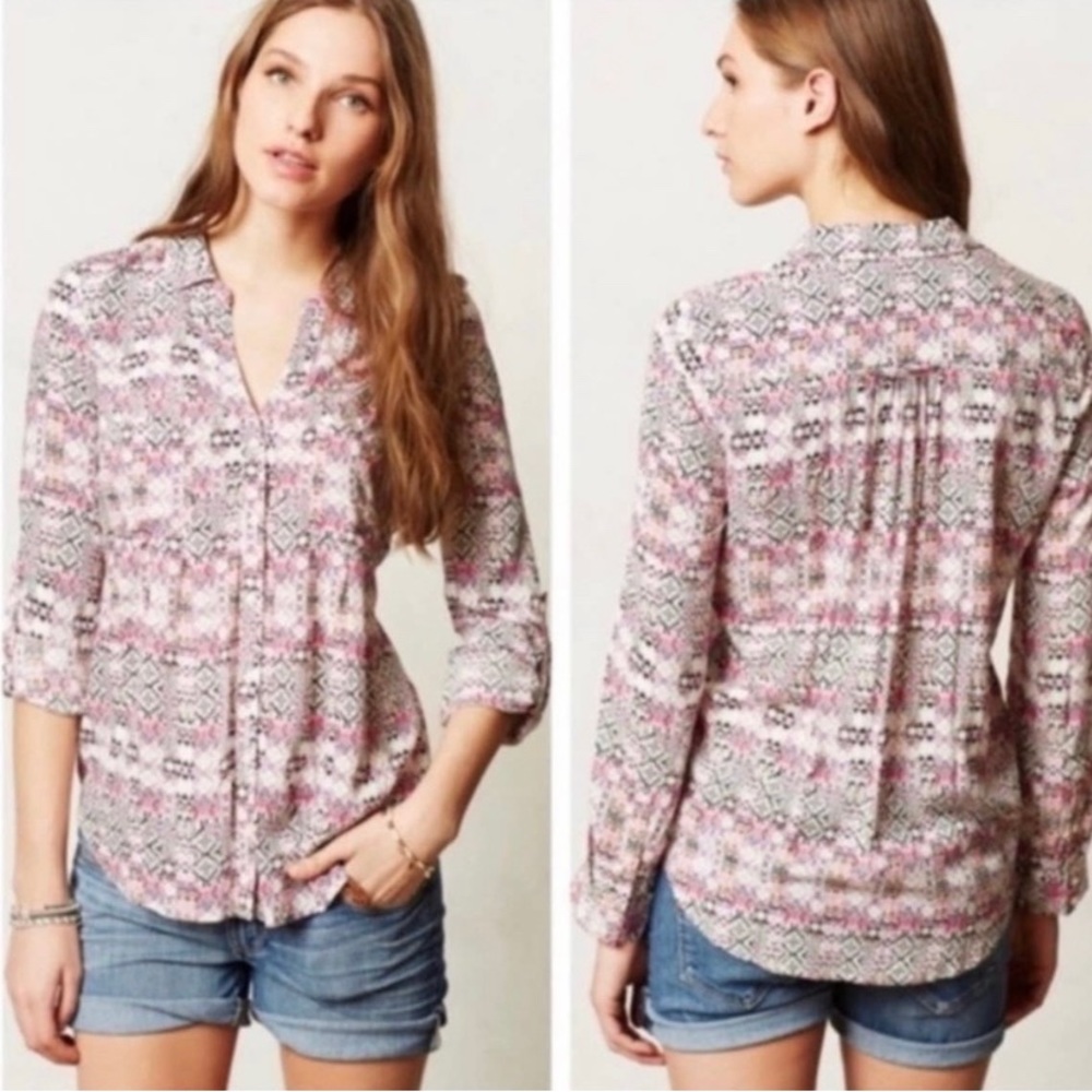 Anthropologie Maeve Islet Button-Down Printed Top XS